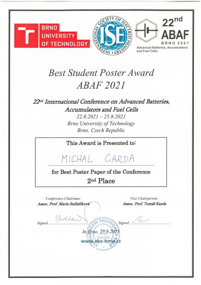 Cena za nejlepší poster na konferenci ABAF 2021